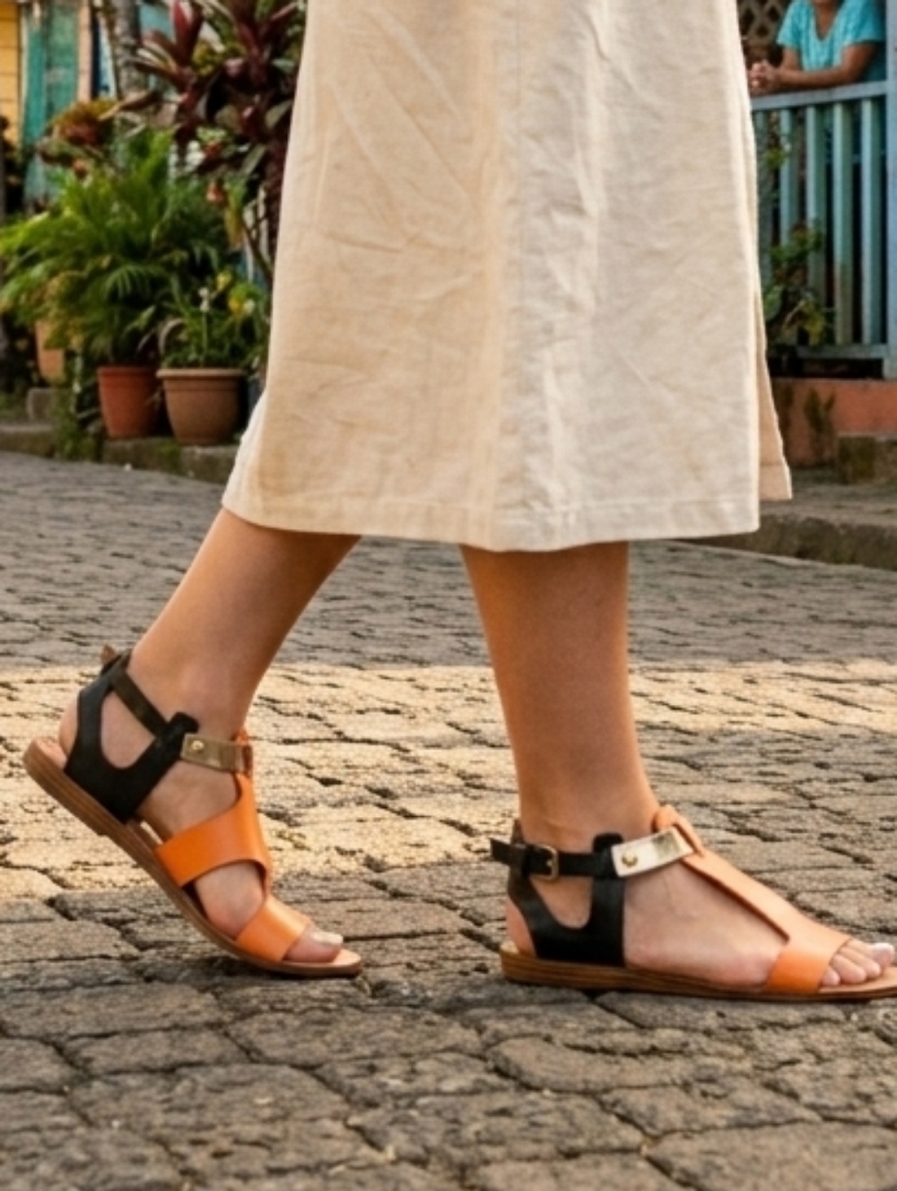 Rebecca Minkoff Orange and Black Leather Ankle-Strap Sandals